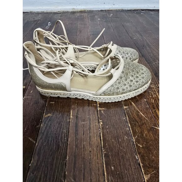 Stuart Weitzman Gold Lace Up Gladiator Espadrille Sandal - Picture 16 of 16